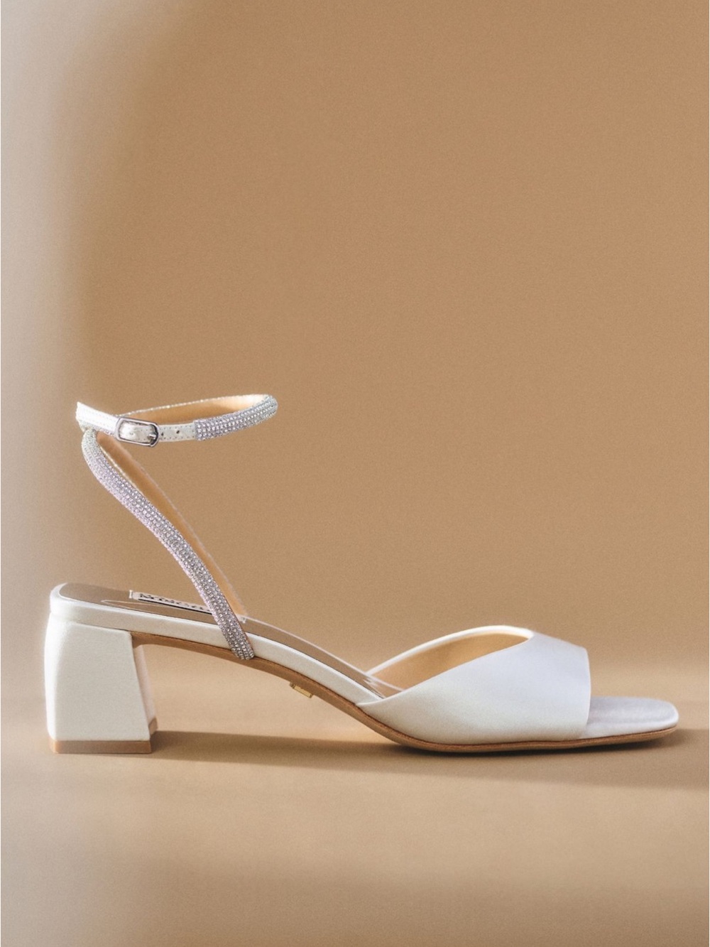 Badgley Mischka Elegant White Block Heel Sandal with Ankle Strap